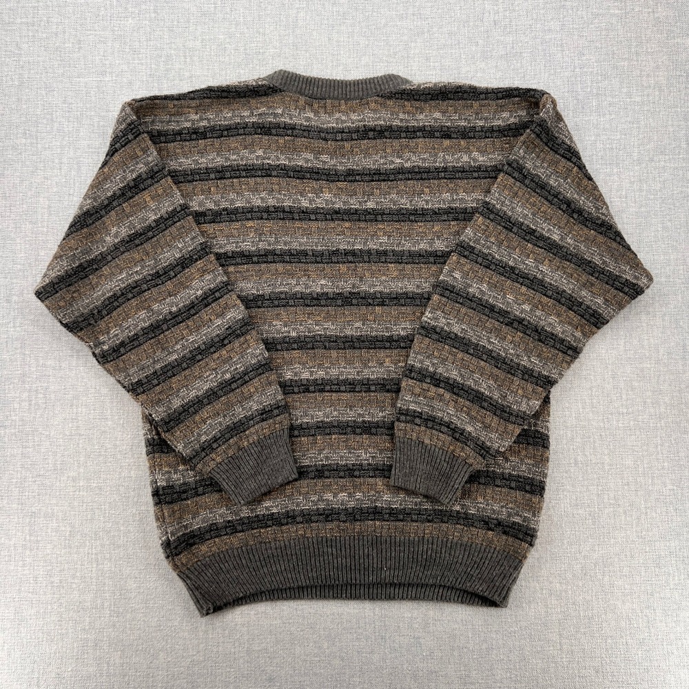 VTG 90s Munsingwear Striped Knit Sweater Men Large Gray Brown Grandpa Cozy Retro - Picture 5 of 9
